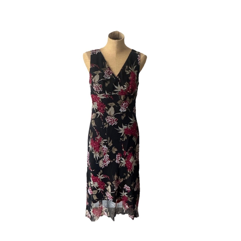 Vintage Y2K Meagan Matthews Floral Midi Dress Goth Grunge Dark Fairy Vamp Sz 8‎